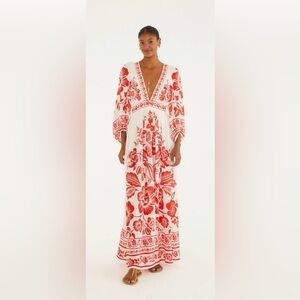 White Maxi Dress with Bold Red Floral Print